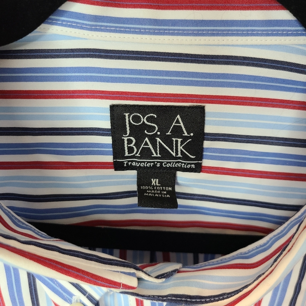 ๐ Jos A Bank Red White Blue Striped Cotton Shirt - Picture 4 of 4
